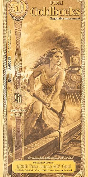 A fan of Goldback denominations 1, 2, 5, 10, 25, 50, 100